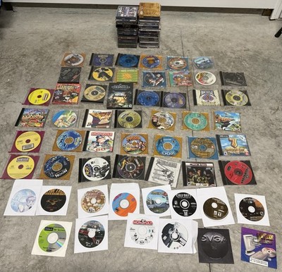 Huge VINTAGE 90s PC Game CD-ROM Lot Of 95 Assorted Tycoon, Tomb Raider, Riven