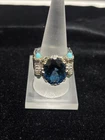 NH Stamped Vintage Michael Valitutti 925/London Blue Topaz Turquoise Flower Ring