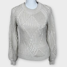 Elie Tahari Womens Cream Cable Knit Diamond Pattern Sweater Ultra Soft Size XS