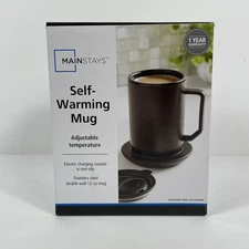 NEW Mainstays Warming Coffee Mug 12oz Stainless Steel Black Mug Warmer and Lid