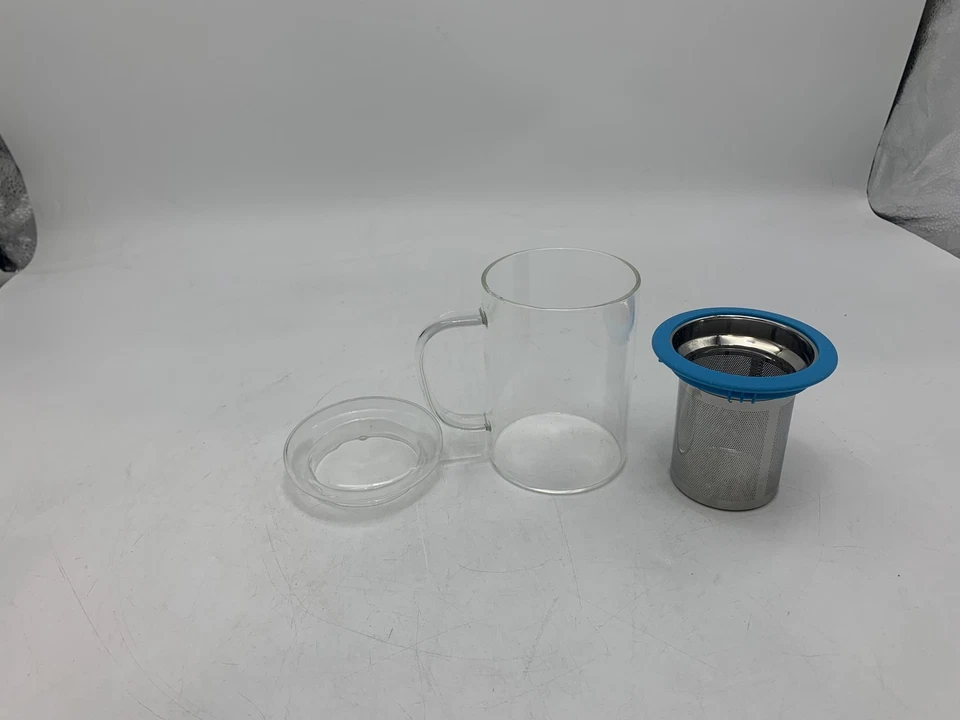 TAZA DE TÉ DE VIDRIO SUYIKA TOMOTIME CON TAPA, 13,5 ONZAS, 400 ML - AZUL Foto 3 de 4