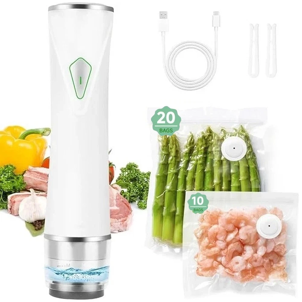 Compact Vacuum Sealer for Food (Vacuum Sealer Machine + 30 Reusable Vacuum Bags)