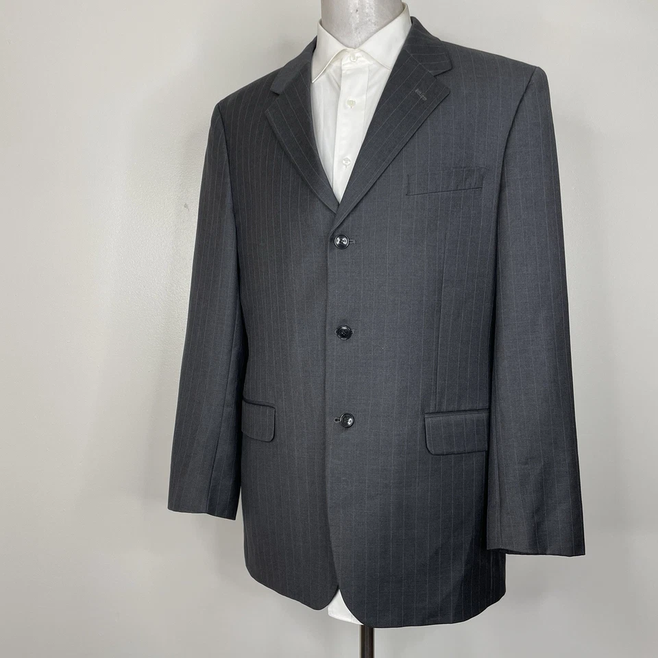 Traje Jones New York 2 Piezas Para Hombre 42L 36x33 Gris Azul Rayas Lana Cachemira Foto 4 de 4
