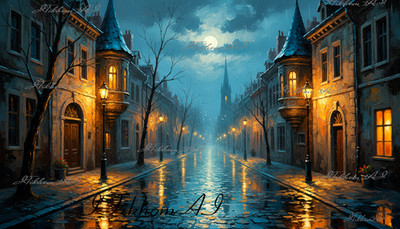 Digital Art Image Cityscape Night Houses Trees Moon Clouds Wallpaper  Desktop