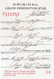 Vintage 1933 Prohibition Whiskey Prescription Doctor Pharmacy Mob Bar Chicago IL