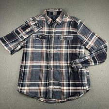 George Shirt Mens Large Blue Red Plaid Flannel Button Up Long Sleeve Pockets