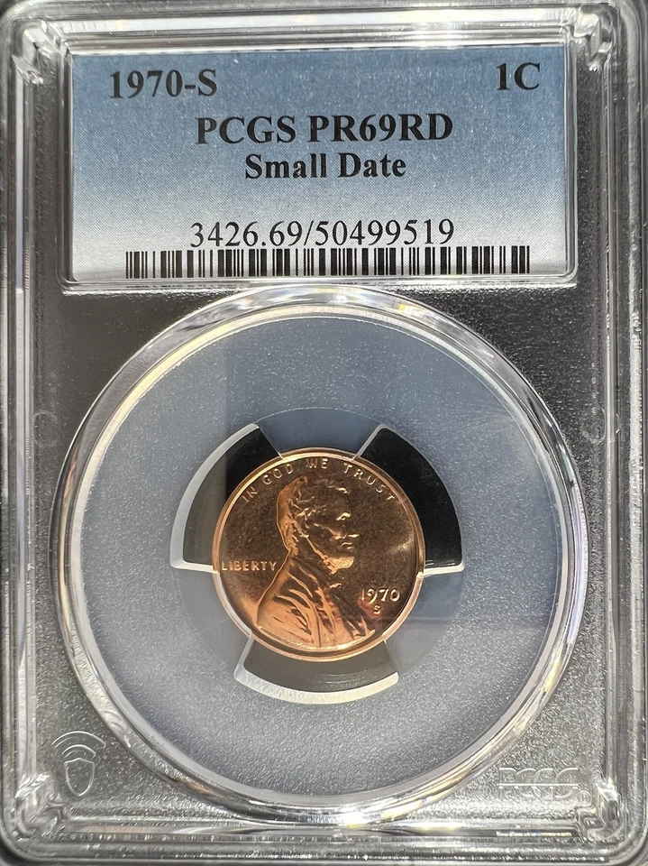 1970-S SMALL DATE Cent PCGS PR69RD 1 of 33 with none graded higher #3950 - Image 3 of 4