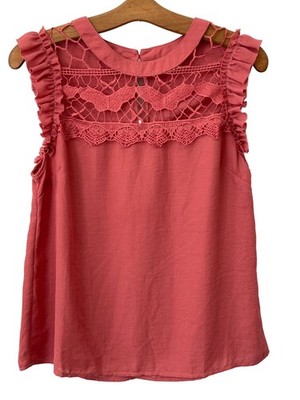 Hem & Thread Crochet Lace Tank Top Size Small Ruffle Sleeve Boho Hippie Retro