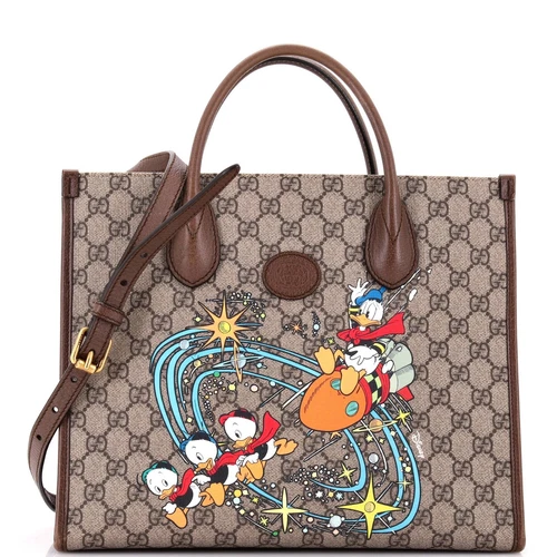 Gucci Disney Donald Duck Convertible Tote Printed GG Coated Canvas Medium