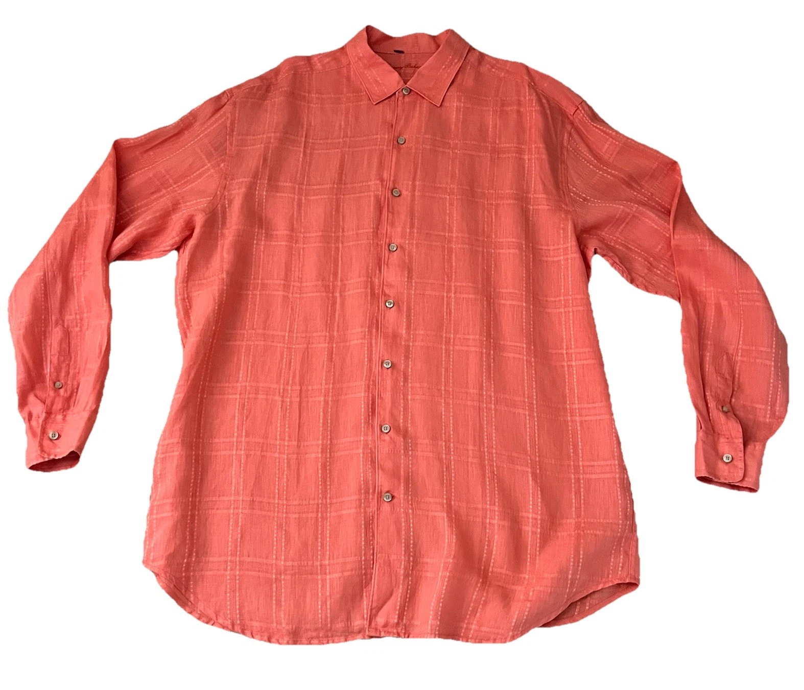 NWT Tommy Bahama Mens Textured 100% Linen Shirt 2XT Orange Long Sleeve Button Up