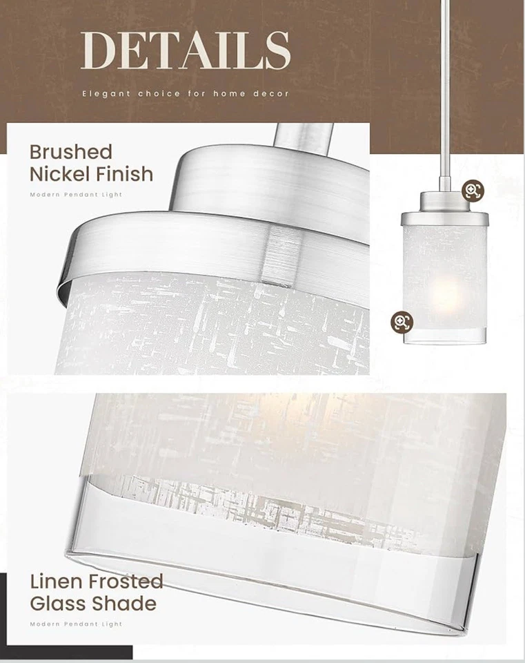 TENGXIN Modern Pendant Lights Brushed Nickel Farmhouse 2 Pack 2348T - Image 4 of 4