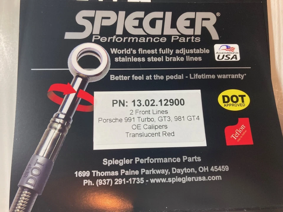 Porsche 991 981 GT4 Espejo Acero Inoxidable Freno Delantero Línea Dura Kit de Repuesto NUEVO Foto 2 de 3