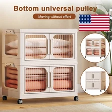 Plastic Cabinet 2 Shelve Double Door Bathroom Storage Floor Organizer Home Decor