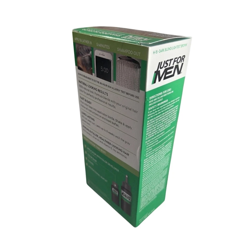 Champú Just For Men H-15 color de cabello rubio oscuro/marrón gris más claro cobertura Foto 2 de 4