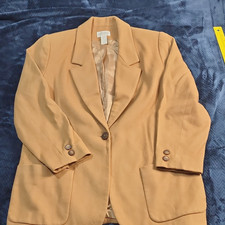 Lands' End made in USA Women's Tan Wool Cashmere Blazer Lined Pockets Sz 10