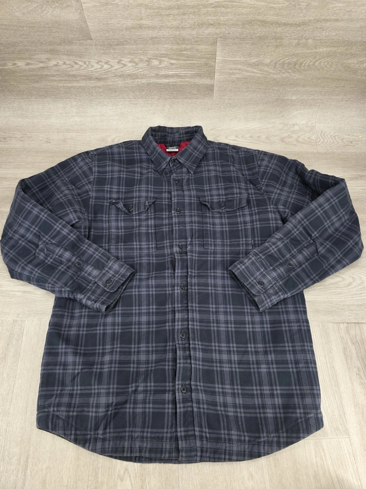 Nike 6.0 SB Quilted Lined Flannel Shacket Shirt Jacket Plaid Black Gray Men's L