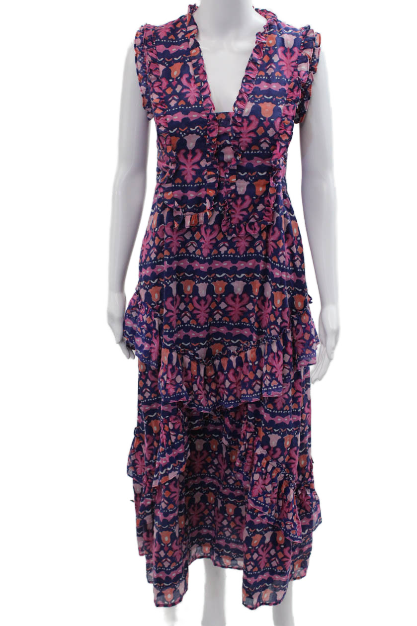 Banjanan Womens Dark Blue Floral Maxi Sundress V Neck Tie Size XSFree Shipping in US $100+ Orders | $6.95 Orders Below
