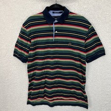 VTG Tommy Hilfiger Polo Shirt Mens L Green Red Blue Striped Rugby Preppy 90s Y2K