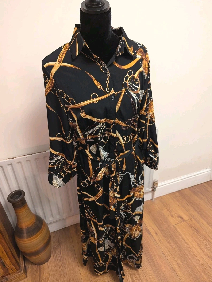 chains print belted casual shirt dress Reiss Nina Chain-Print Belted Mini Dress