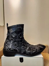Marc Nason Leather Ankle Boots with Embroidery and Cross Detail, Italy, Size 12