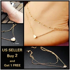 Double Layer Gold Heart Anklet Ankle Bracelet Foot Chain