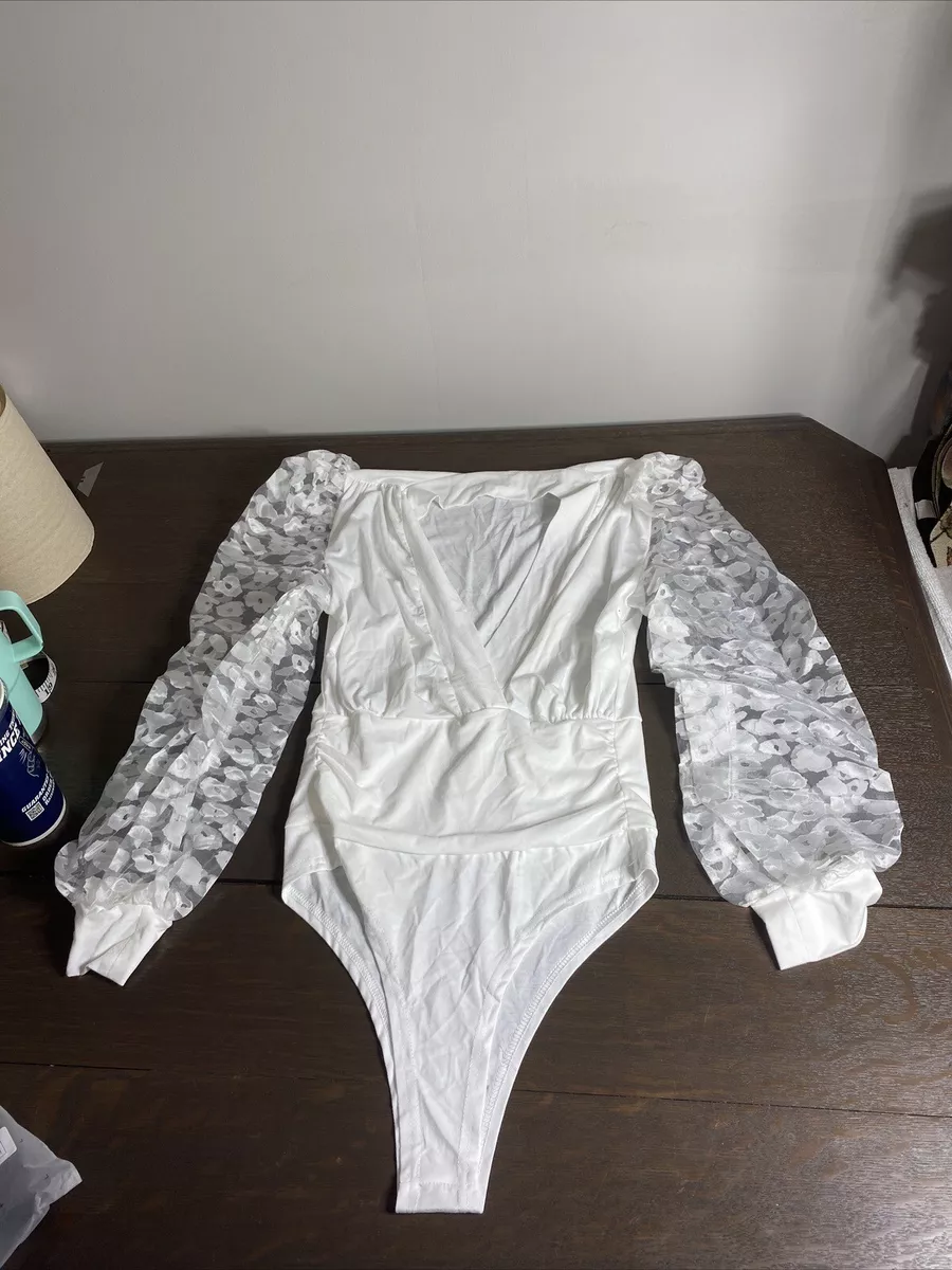 NWOT Shein white lace bodysuit, med