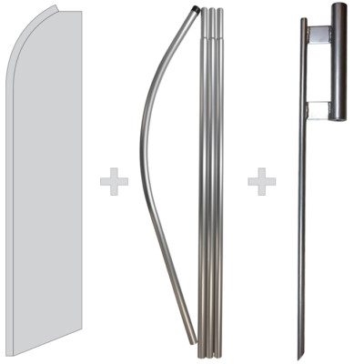 Solid Silver 15' Tall Swooper Flag & Pole Kit Feather Super Bow Banner