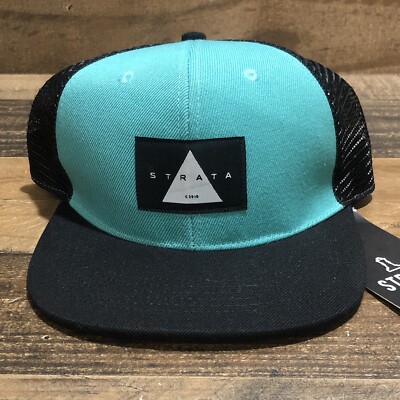 Strata Hat Snapback Baseball Cap Mens Black Teal EST 2010 Mesh Back Streetwear