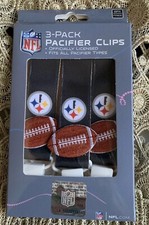 NWT NFL Pittsburgh Steelers 3pc Premium Pacifier Clip Set Infant Baby Unisex