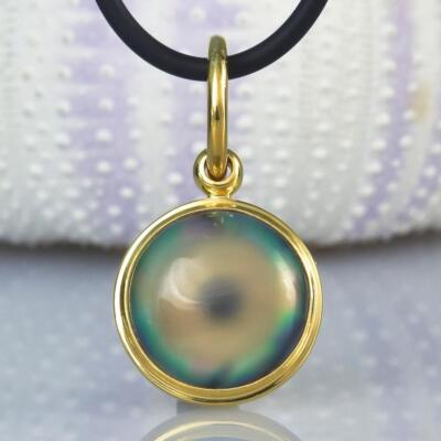 Evil Eye Pendant Chalcedony Abalone Shell 18K Gold Vermeil Sterling Silver 4.50g