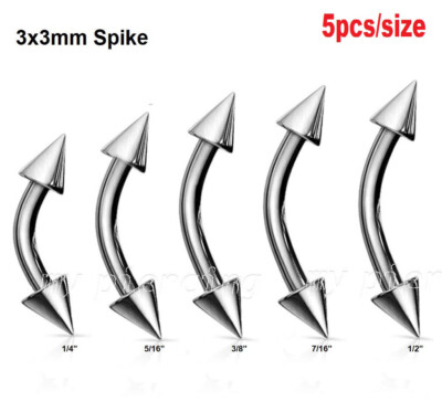 Curved Barbell 16G/14G Surgical Steel Eyebrow Ring With Spike Ends - 1/4-1/2 Length Straight Barbell Piercing - Foto 5