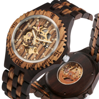 Casual Wood Watch Men Auto Mechanical Wristwatch Full Wooden
