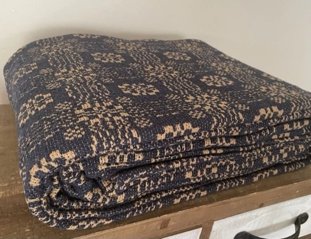 New Primitive Colonial NAVY BLUE LOVER'S KNOT QUEEN COVERLET Bedspread Cover - Image 3 of 3