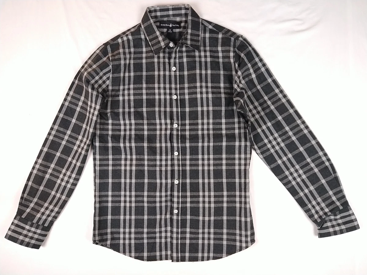 Beverly Hills Polo Club Gray Flannel Shirt Men Size S Small Button Up Plaid