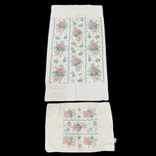 2 Vtg Cannon Royal Family Bath, Hand Towels Retro MCM Floral Peach Roses VGC