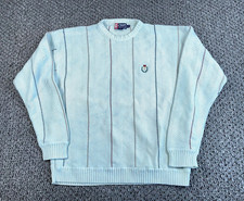 VTG Chaps Ralph Lauren Chunky Cotton Sweater Adult Large Gray Striped Preppy