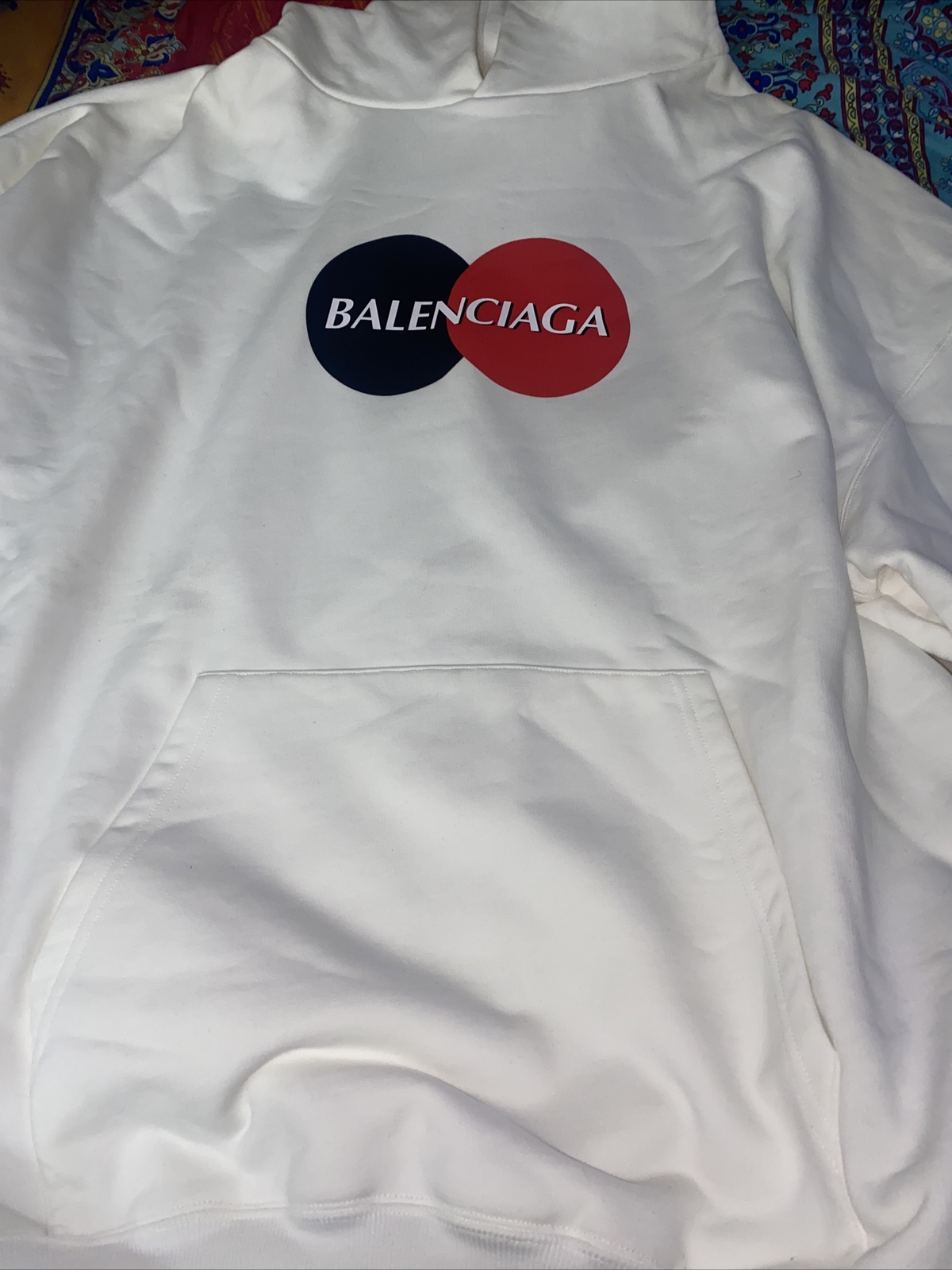 Balenciaga NEW SS20 WHITE Uniform Hoodie Logo Mastercard Sweatshirt size L  | eBay
