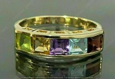 925 Silver Gold Plated 3 Ct Princess Cut Simulated Multi Stone Engagement Ring