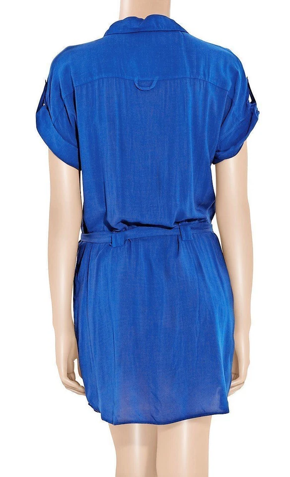 ESPLÉNDIDO Vestido Camisa de Voile Azul Eléctrico con Cinturón XS NUEVO $150 Foto 3 de 3