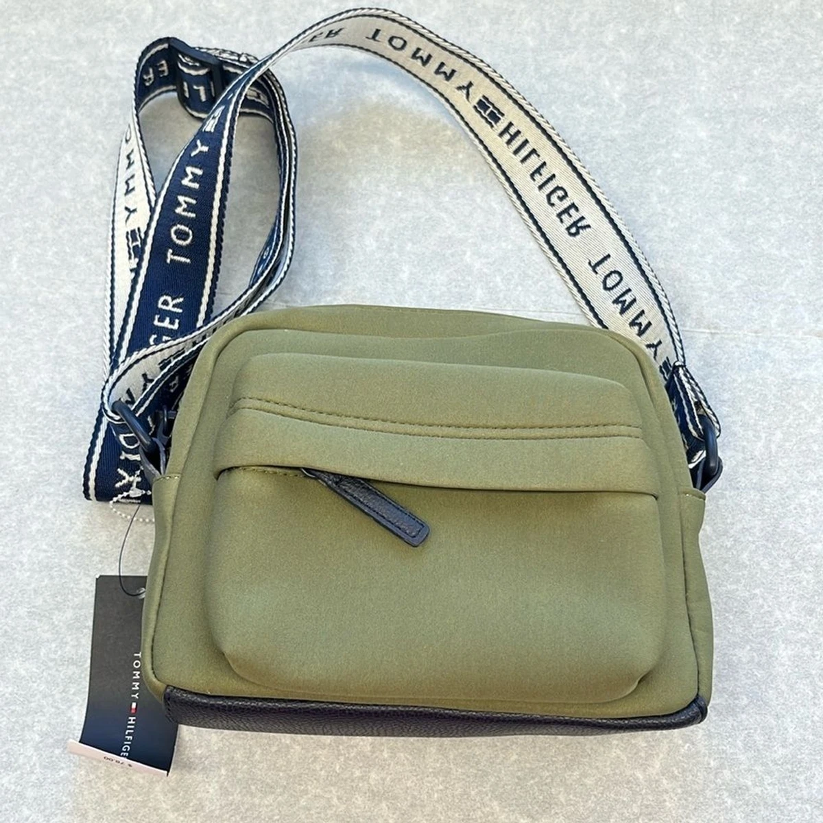 NWT Tommy Hilfiger Neoprene Olive Green Crossbody Thick Logo Strap Bag  Women's | eBay