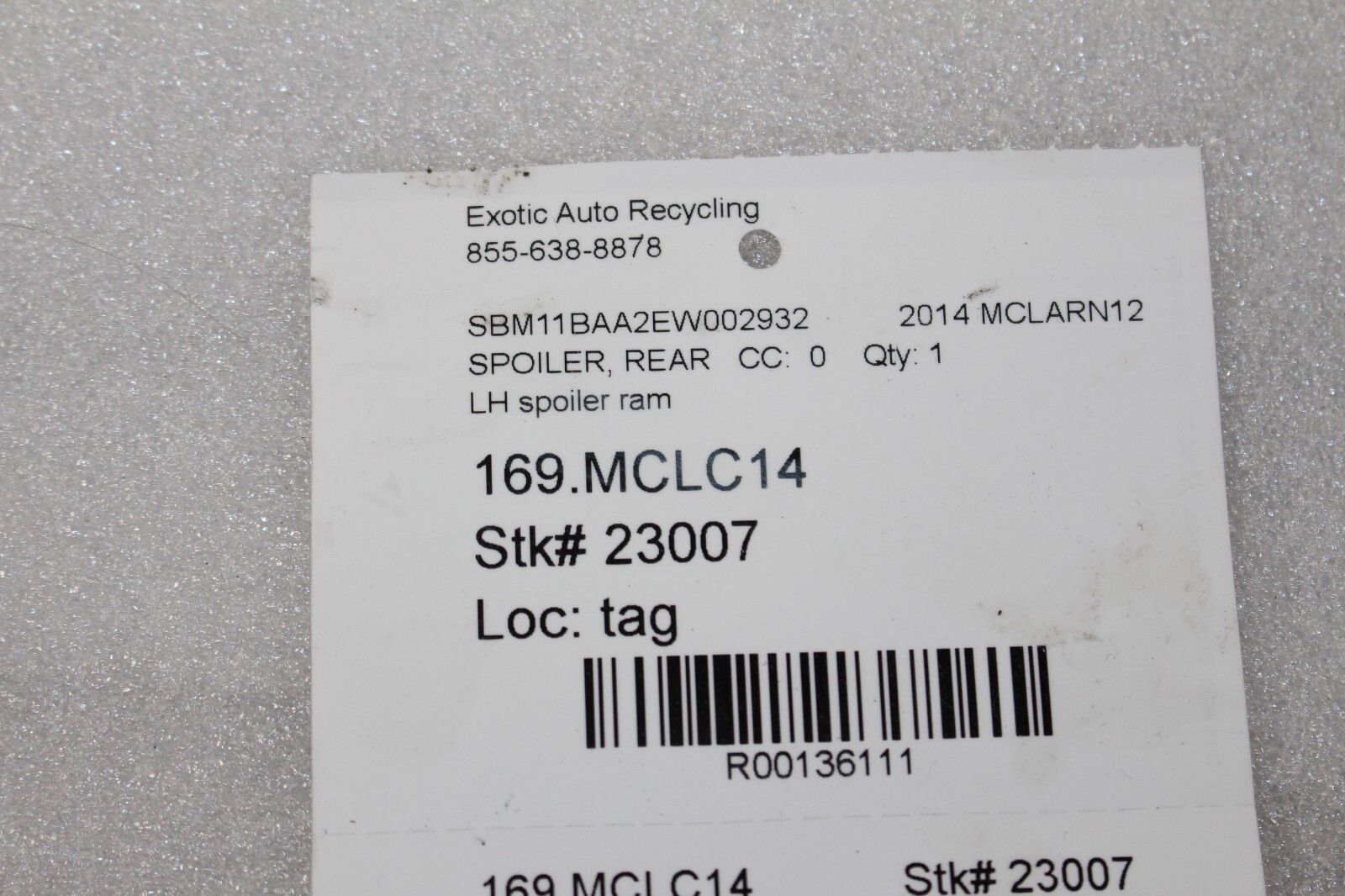 Mclaren MP4-12C, LH, Left, Spoiler  Ram, Used