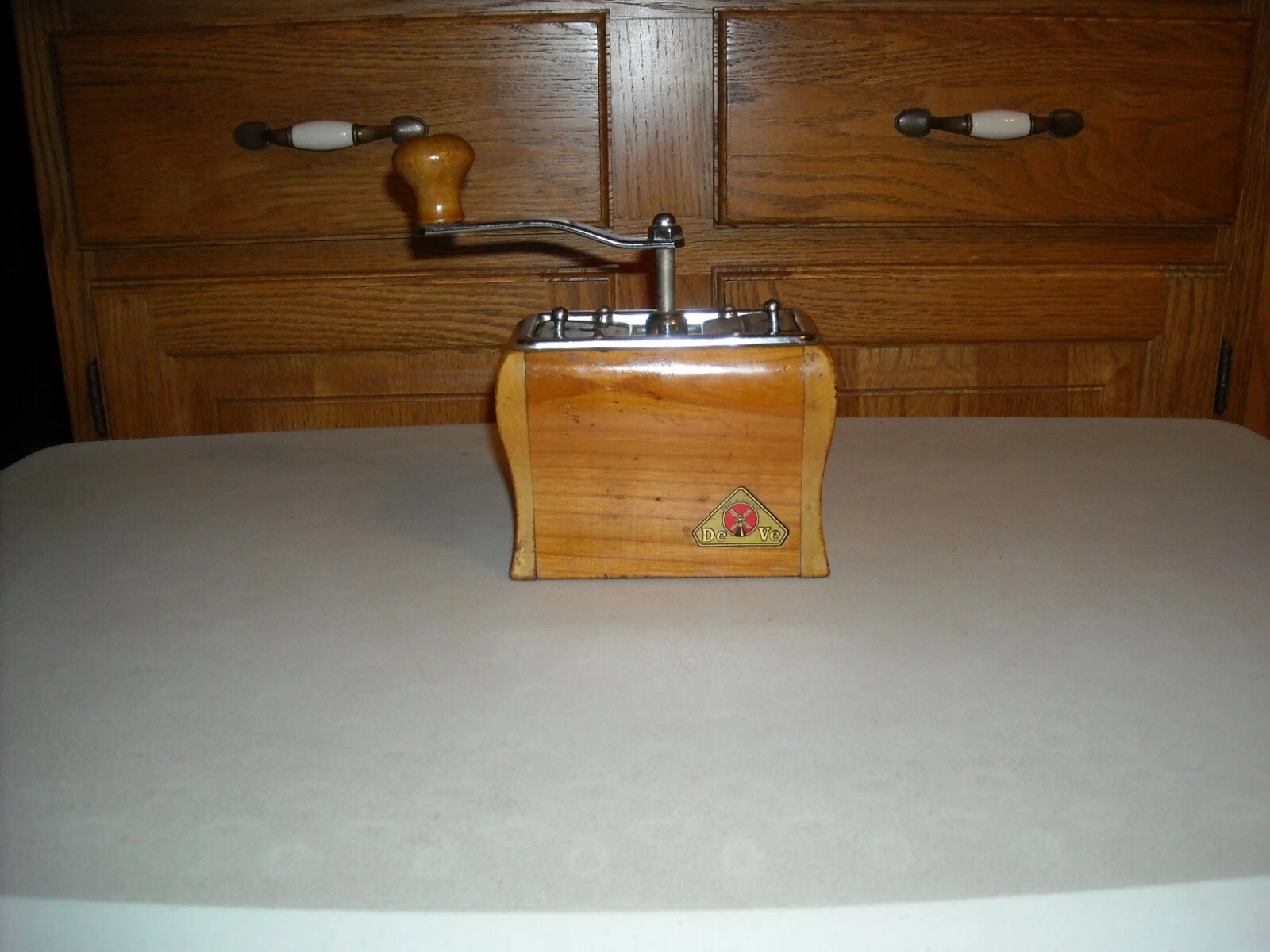 Vintage DE VE Wooden Coffee Spice Grinder Made in Holland Turns freely