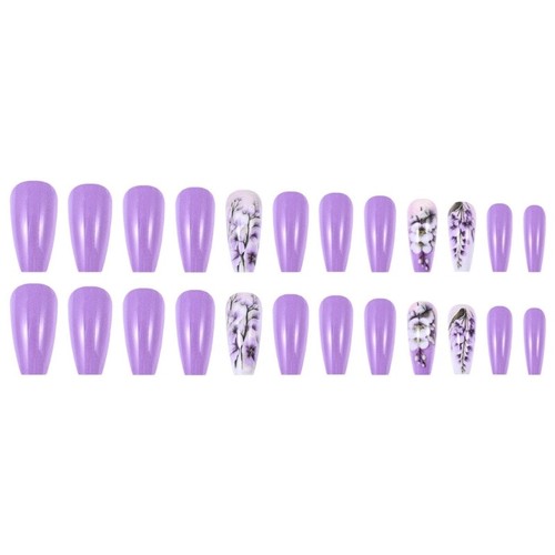 24Pcs Elegant Press On Nail Coffin Style Spring Design Flower False Nail Manicur - Picture 5 of 8