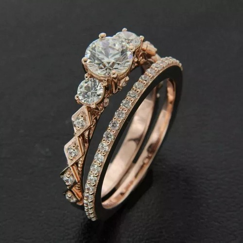 2Ct Round Lab-Created Diamond Bridal Set Wedding Ring 14K Rose Gold Plated - Picture 4 of 5