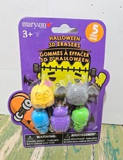 Premiere 3D Halloween Pencil Erasers 5 Count Skulls Pumpkin Bat Owl New