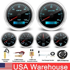 6 Gauge Set 85mm GPS Speedometer 120MPH&Tachometer Gauge With Sensor Fit Boat US