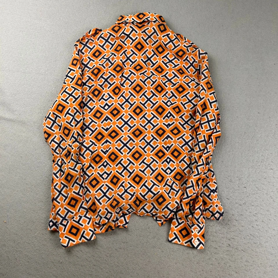 Tory Burch Shirt Womens Medium Orange Geometric Cotton Long Sleeves Button Up * - Image 3 of 4