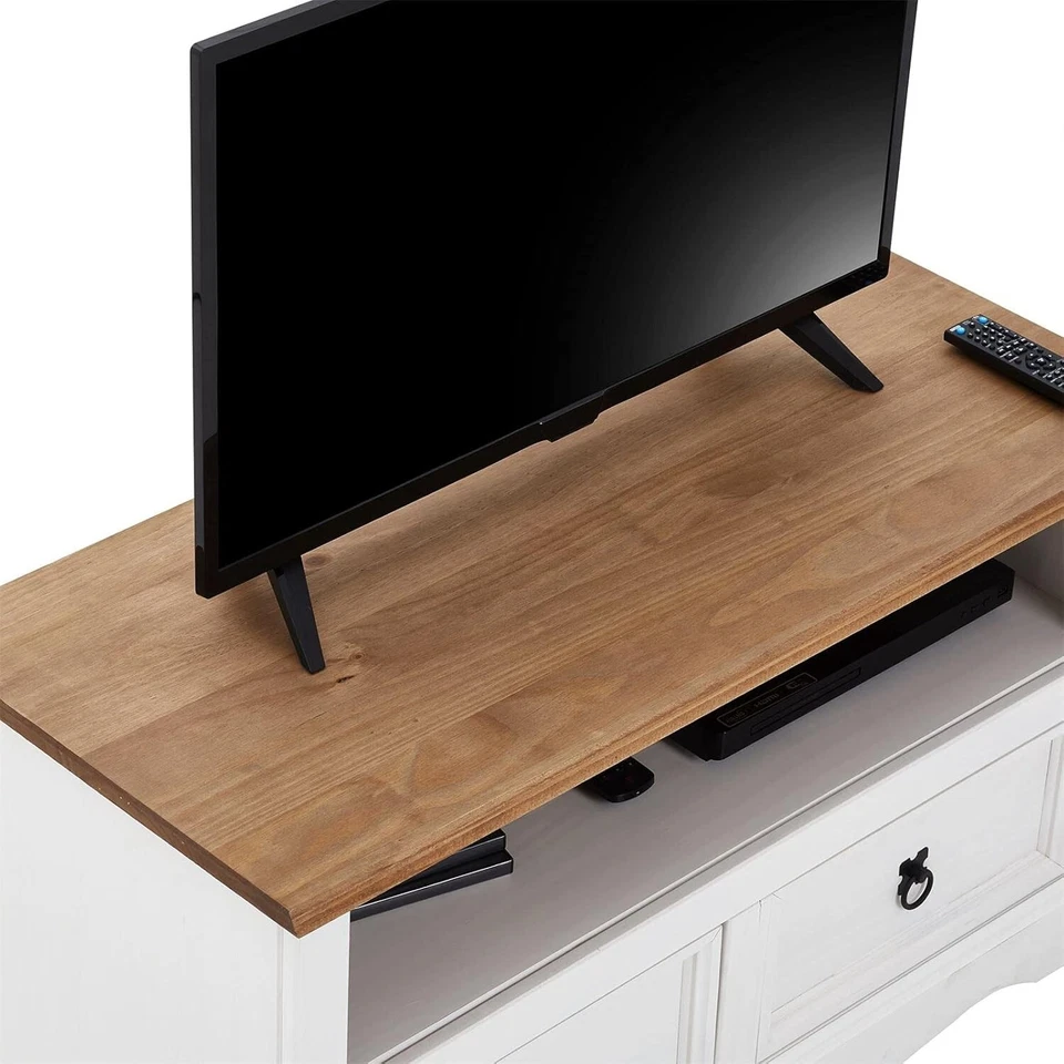 Corona TV Stand White Flat Screen 2 Drawer Television Unit Solid Pine - Image 2 of 4