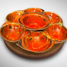 Vintage 1960's California Orig. Pottery Relish Veggie Chip Dip 3 Sections #1192