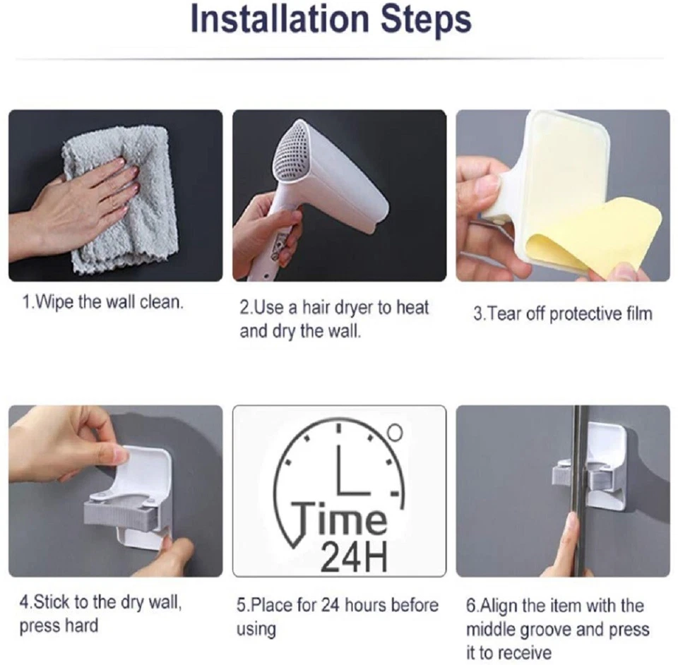 4-Pack Wall-Mount Broom Mop Holder – Self-Adhesive Gripper Rack for Home/Garage - Image 2 of 4